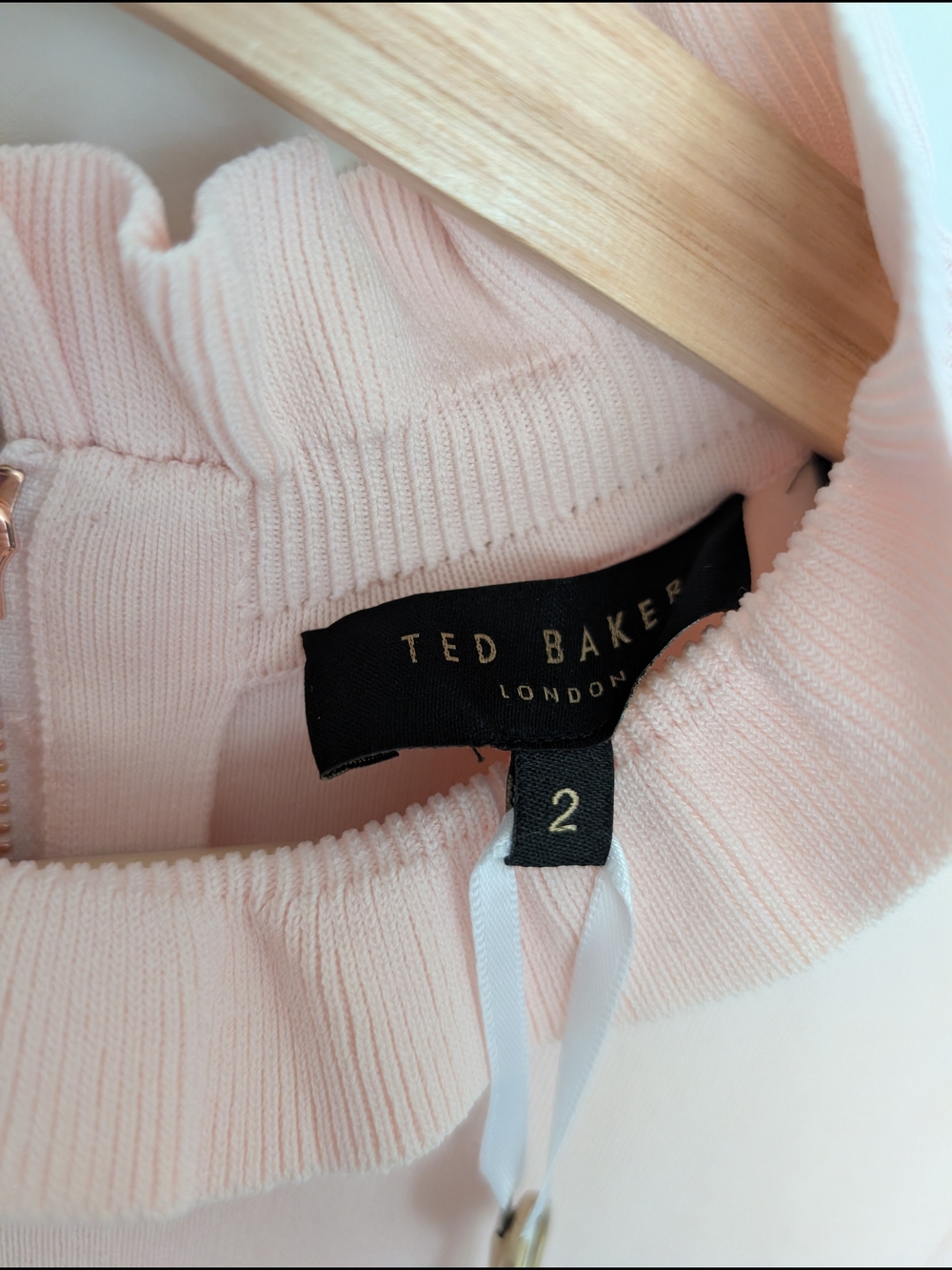 Ted Baker Zadi Knitted Frill Full Skirt Dress Size 2/US 6 Khaki Pink Green NWT - Picture 10 of 15